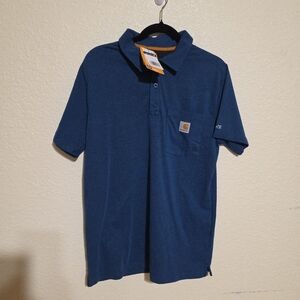 Carhartt Force Pocket Polo Shirt Men's Relaxed Fit Navy Blue Work Size Medium